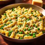 Plate of 7-ingredient ditalini pasta with peas and parmesan