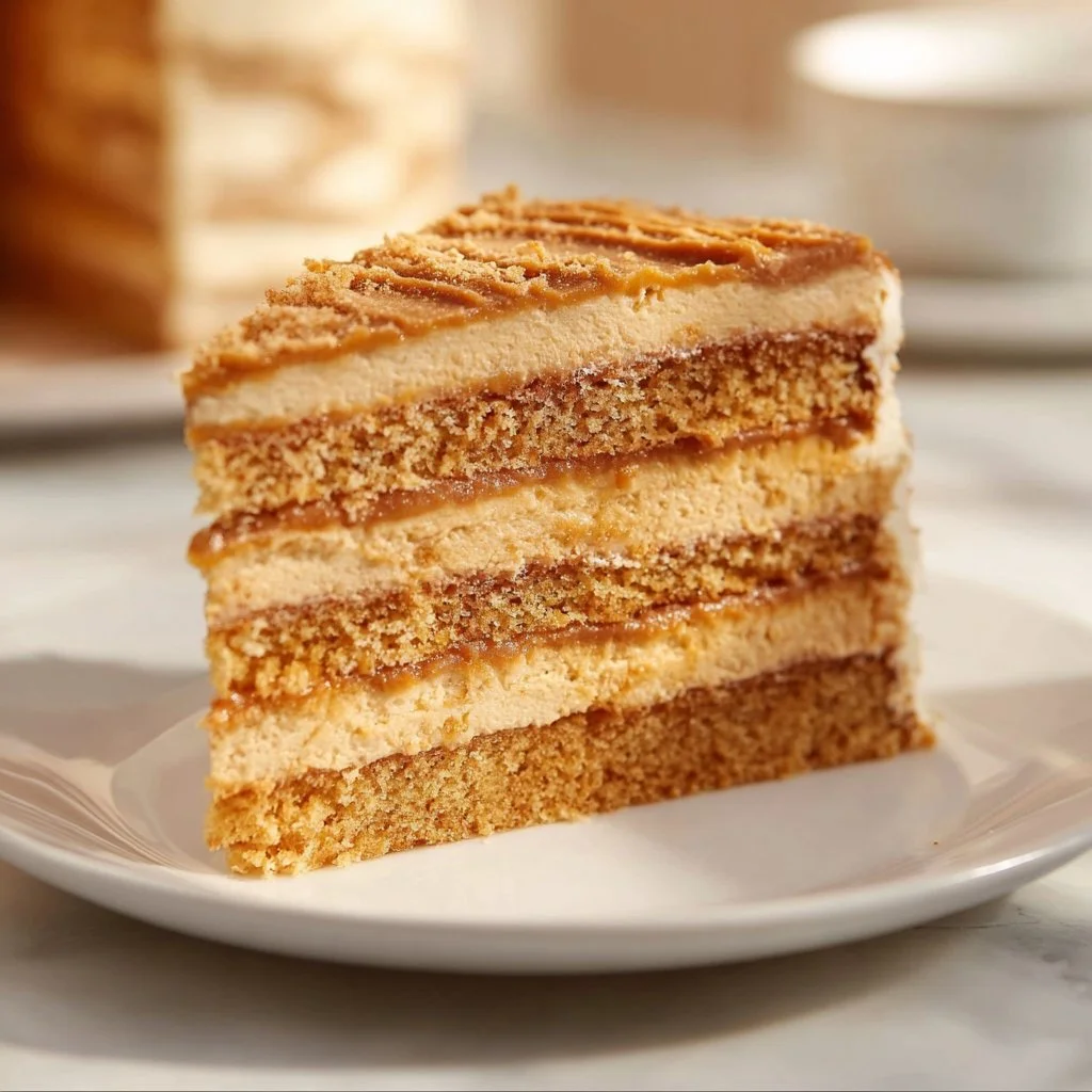 Beautifully decorated Biscoff Cake topped with caramel drizzle and cookie crumbs.