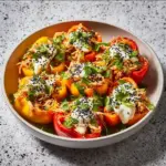 Buffalo Chicken Stuffed Peppers filled with cheesy, spicy goodness.