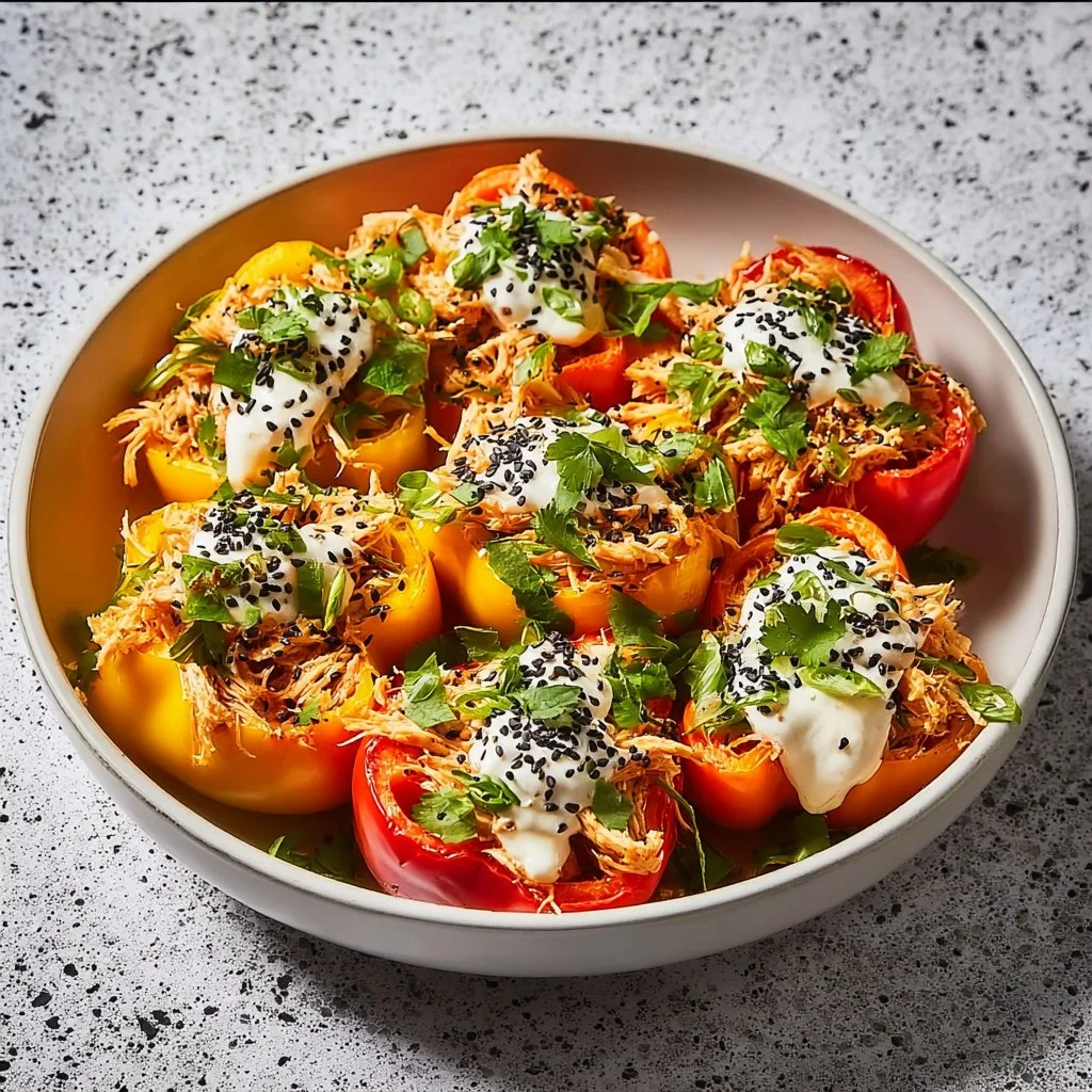 Buffalo Chicken Stuffed Peppers filled with cheesy, spicy goodness.