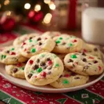 Delicious Cake Mix Chocolate Chip Santa Cookies on a festive tray.