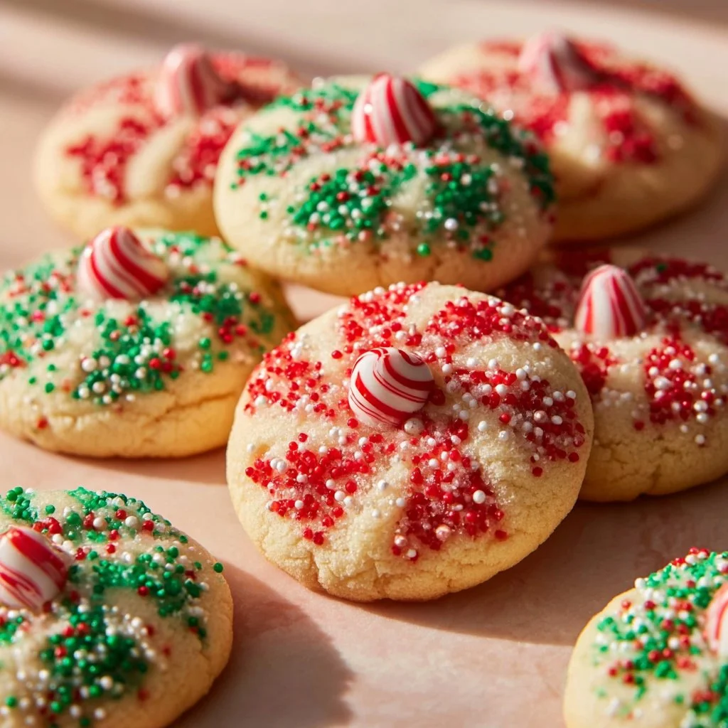 Freshly baked Candy Cane Cookies decorated with crushed peppermint and icing.