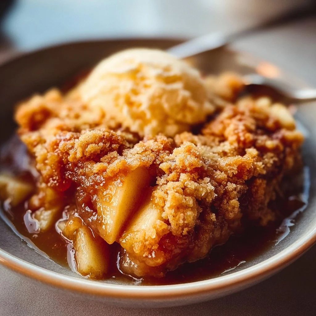 Delicious Caramel Apple Dump Cake topped with caramel sauce and apples