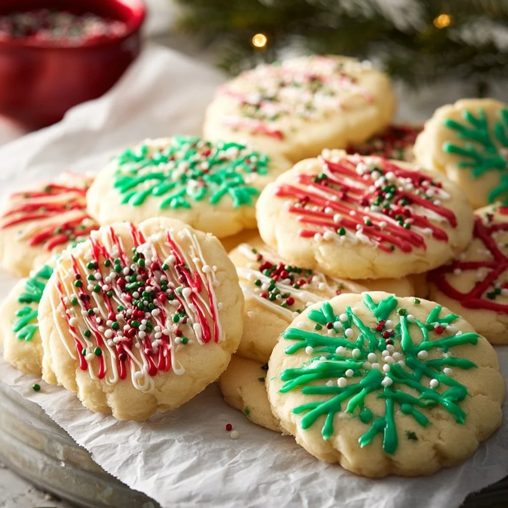 Chocolate dipped shortbread sandwich cookies on a decorative plate.