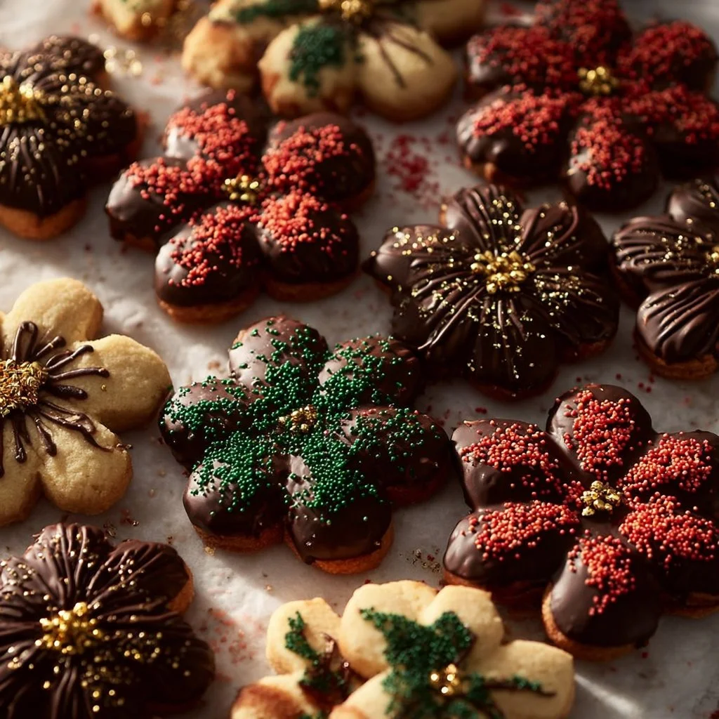 Delicious homemade Chocolate Spritz Cookies decorated with chocolate icing.