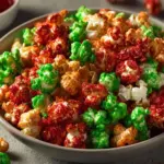 Delicious Christmas caramel corn in a festive bowl