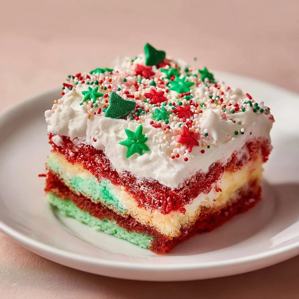 Delicious Christmas lasagna dessert served on a festive table.