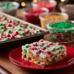 Delicious Christmas Magic Cookie Bars topped with festive ingredients