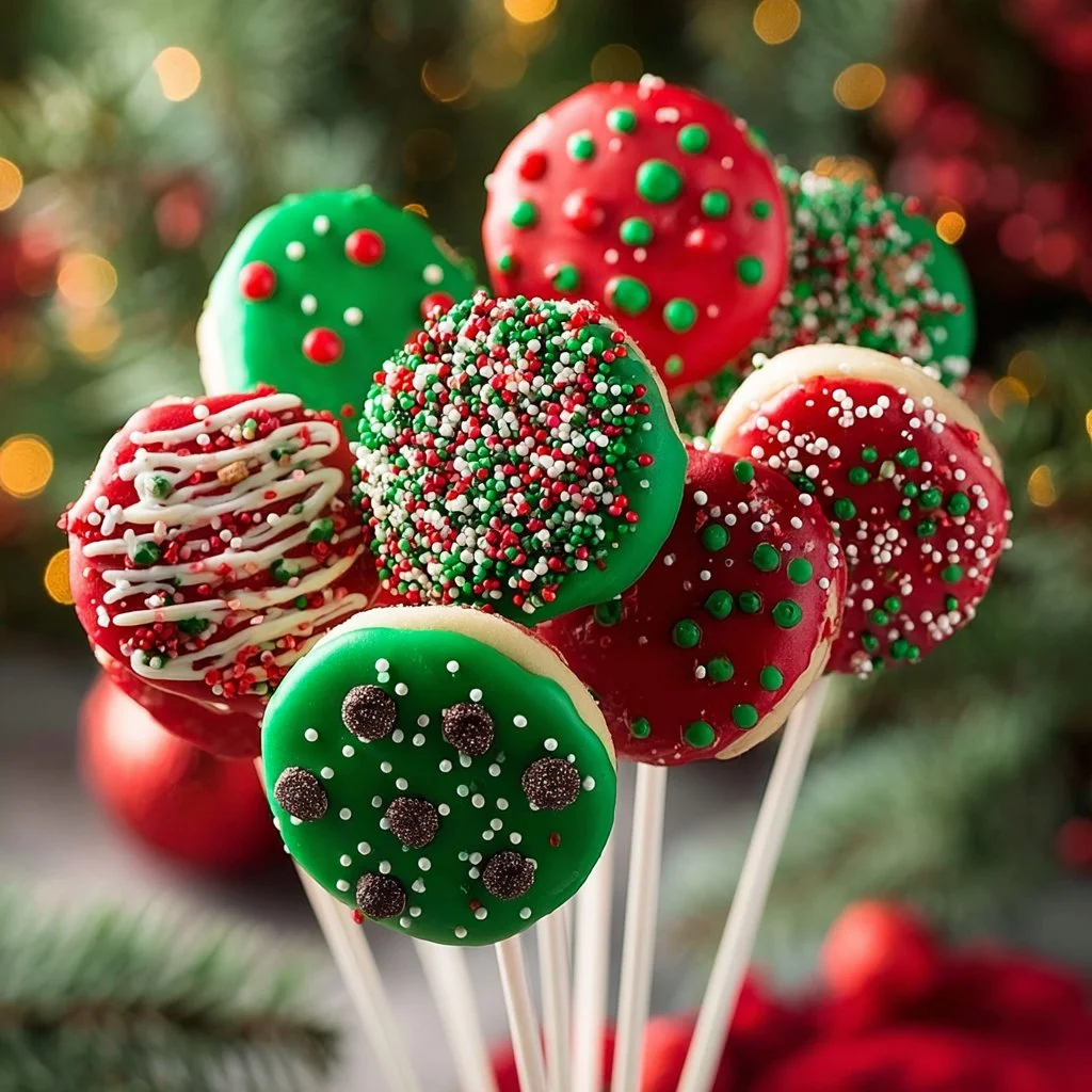 Colorful Christmas Ornament Oreo Pops decorated for holiday celebrations