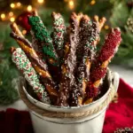 Deliciously decorated Christmas pretzel rods perfect for festive treats.