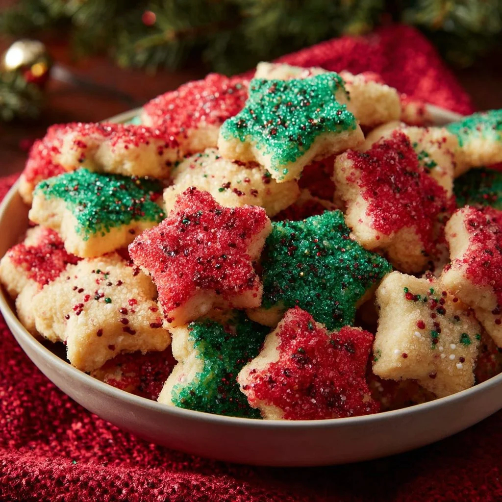 Delicious Christmas sugar cookie bites on a festive plate