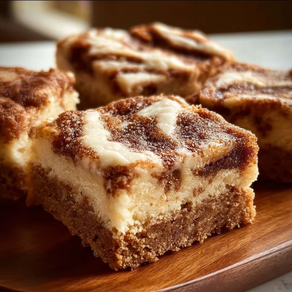 Delicious homemade cinnamon swirl bars on a white plate