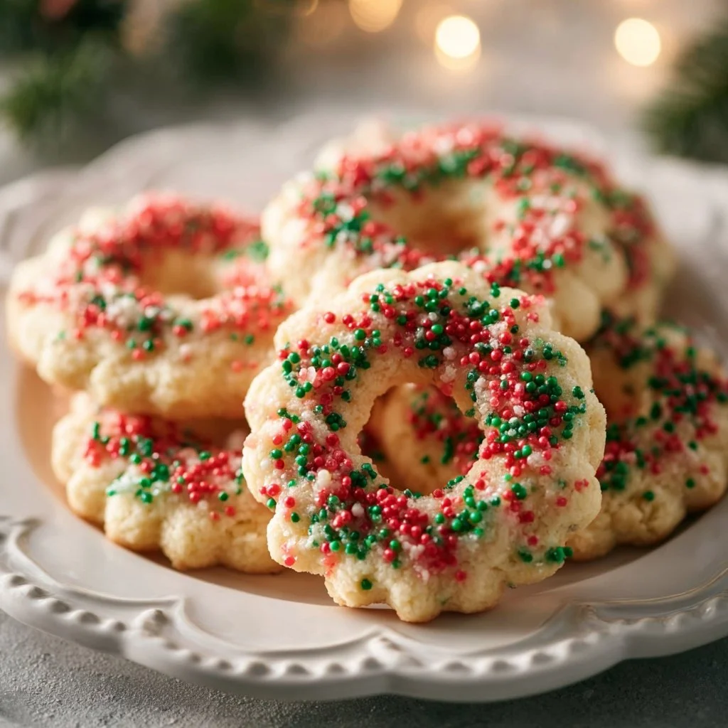 Citrusy Christmas Wreath Cookies decorated with vibrant colors and holiday flair