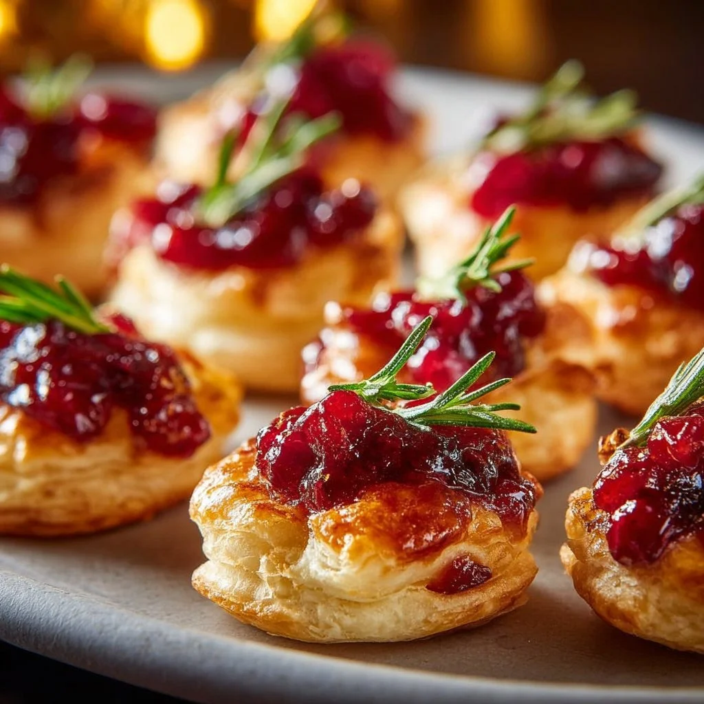 Delicious Cranberry Brie Bites appetizer on a serving platter