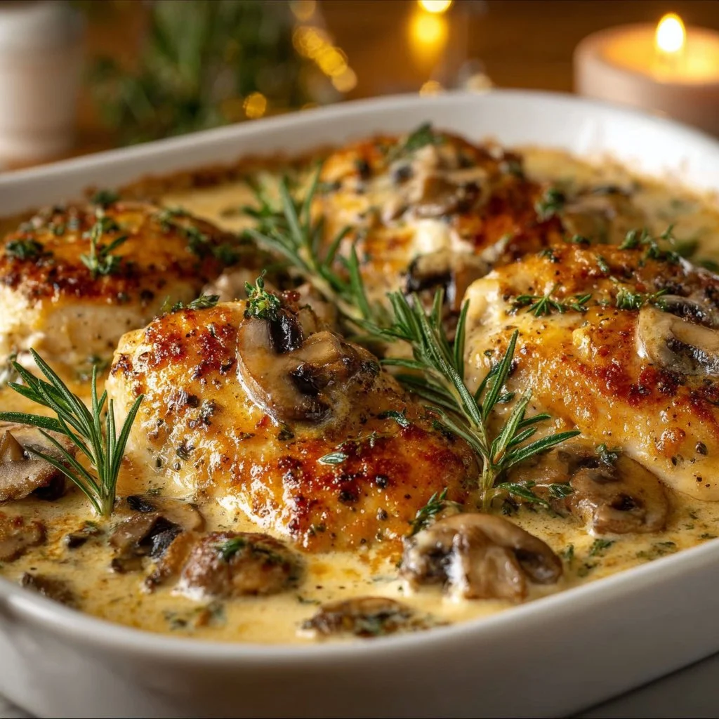 Creamy Chicken Gloria dish served with herbs and sides