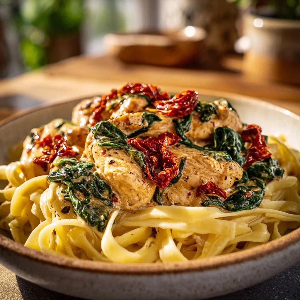 Crockpot Tuscan Chicken cooked with herbs and garlic in a slow cooker