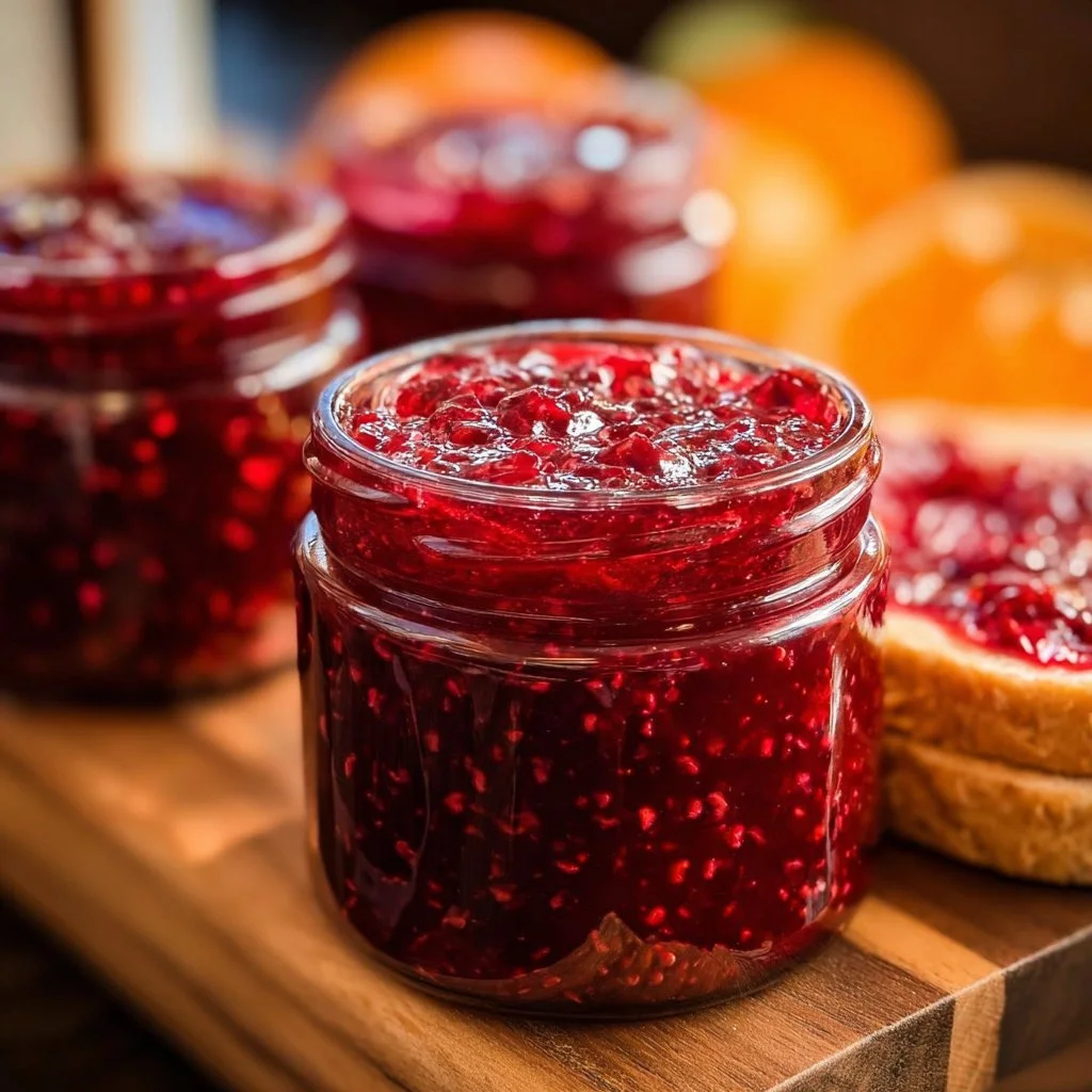 Homemade easy Christmas jam in jars ready for gifting during the holiday season.