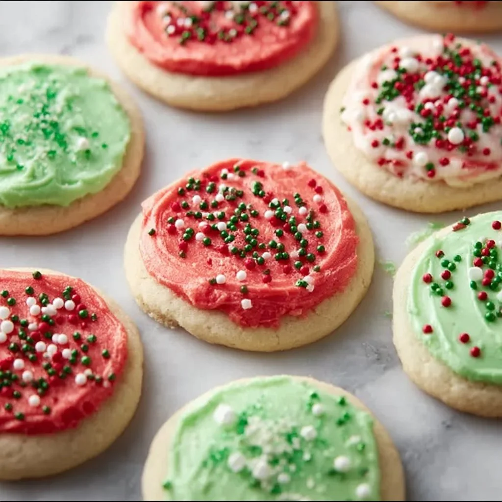 Baking easy sugar cookies with colorful sprinkles on a baking tray