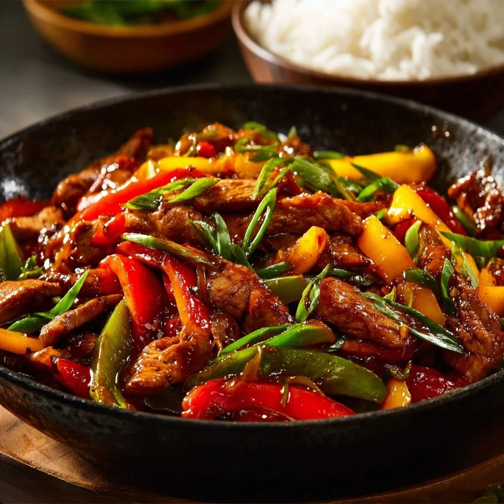 Delicious Firecracker Chicken Stir Fry with colorful vegetables