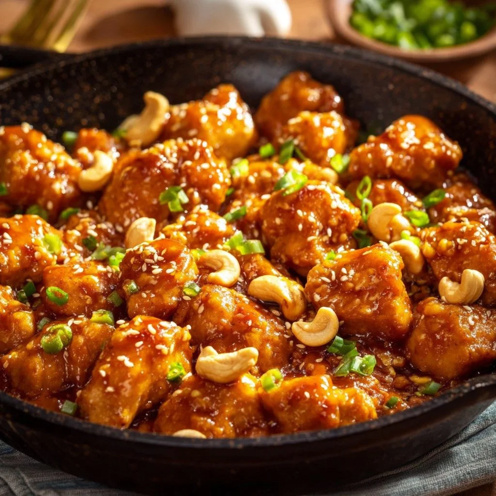 Delicious homemade cashew chicken stir fry served in a bowl