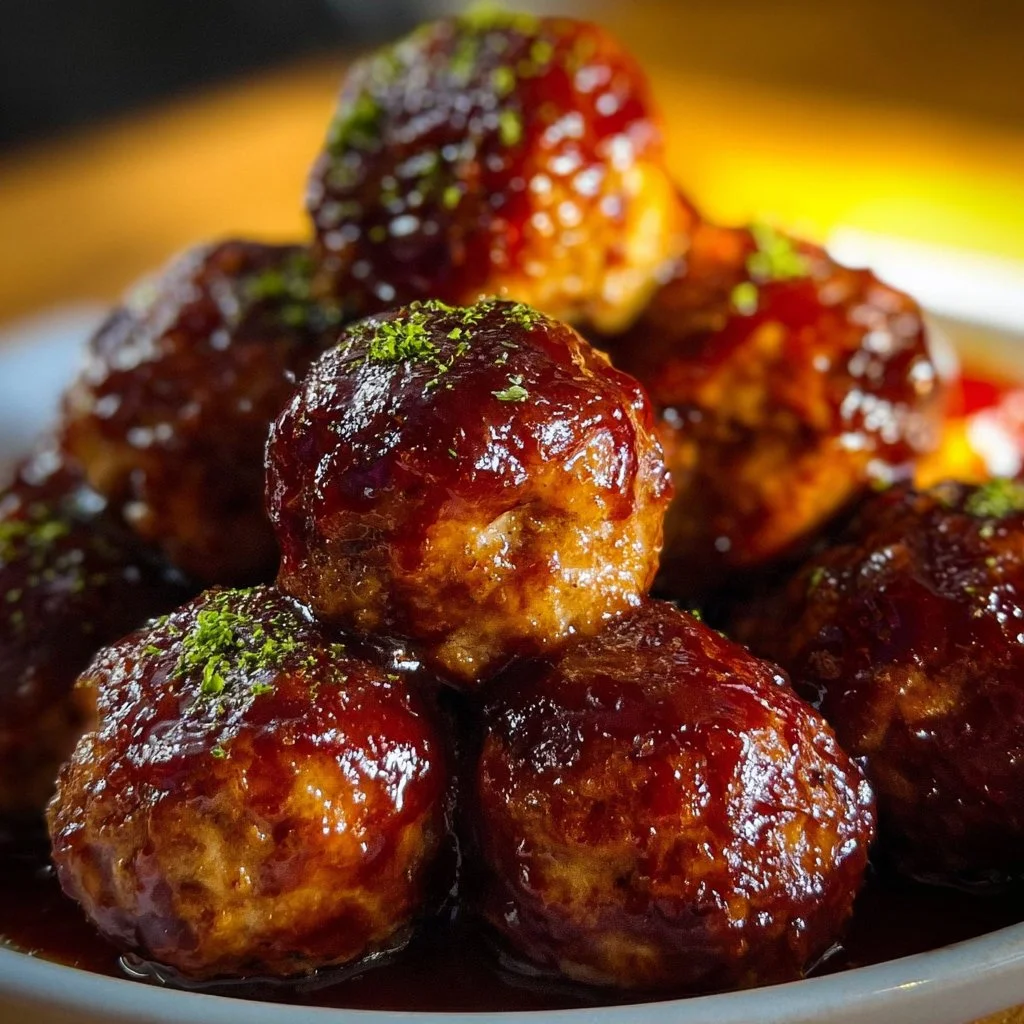 Honey BBQ Crockpot Meatballs in a serving bowl