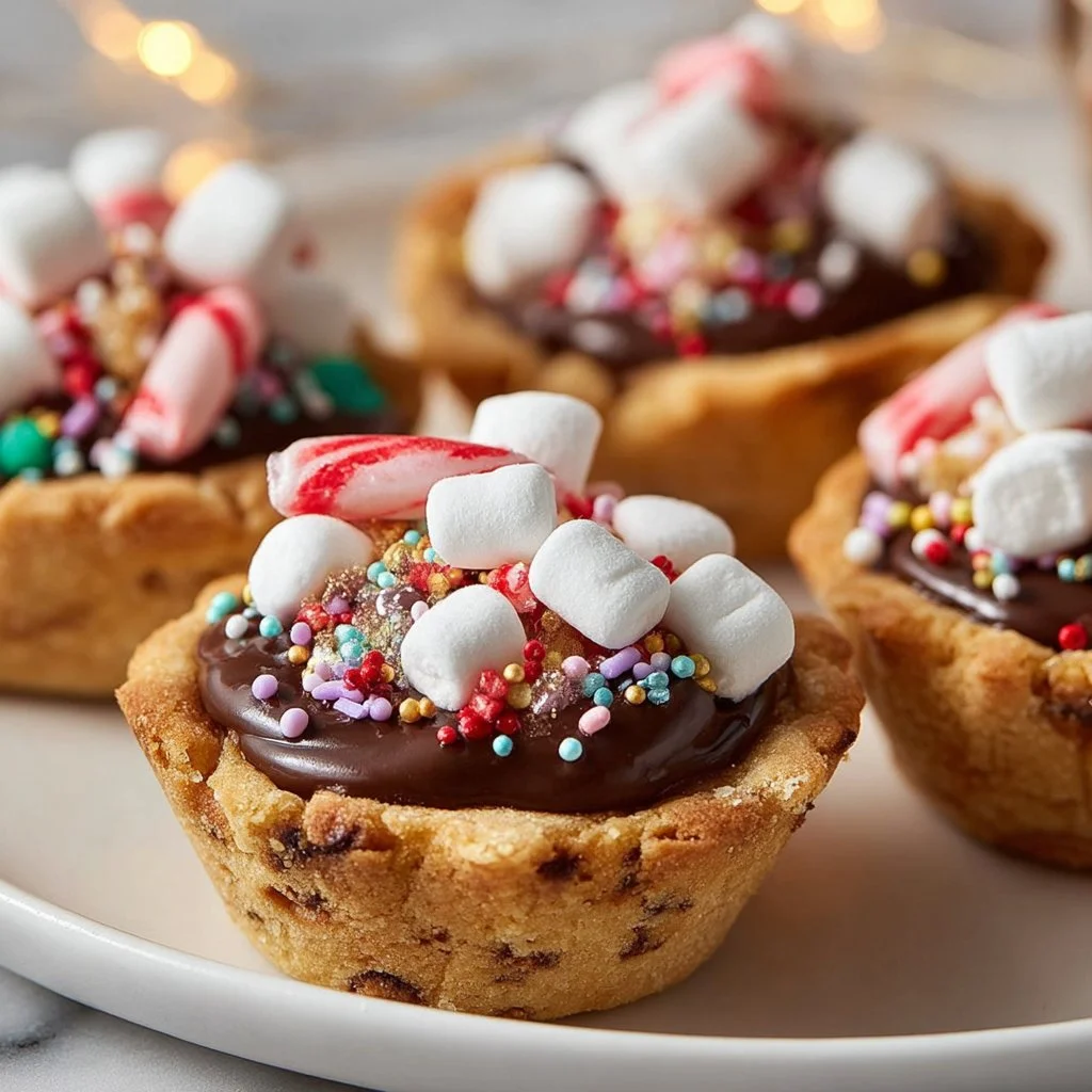 Delicious hot chocolate cookie cups filled with melted chocolate