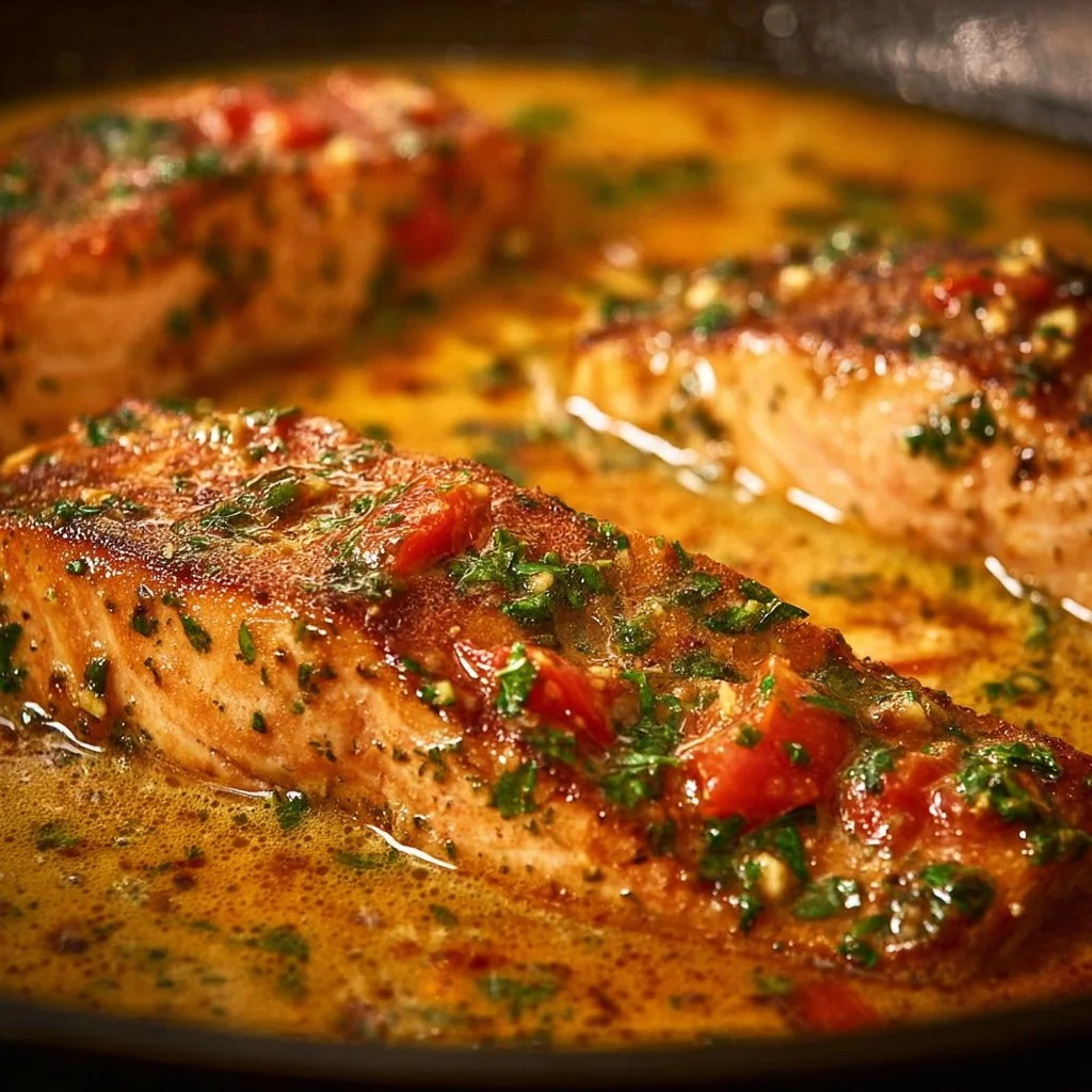 Deliciously prepared Marry Me Salmon garnished with herbs and served on a plate
