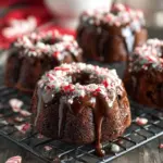 Mini peppermint hot chocolate bundt cakes topped with festive sprinkles.