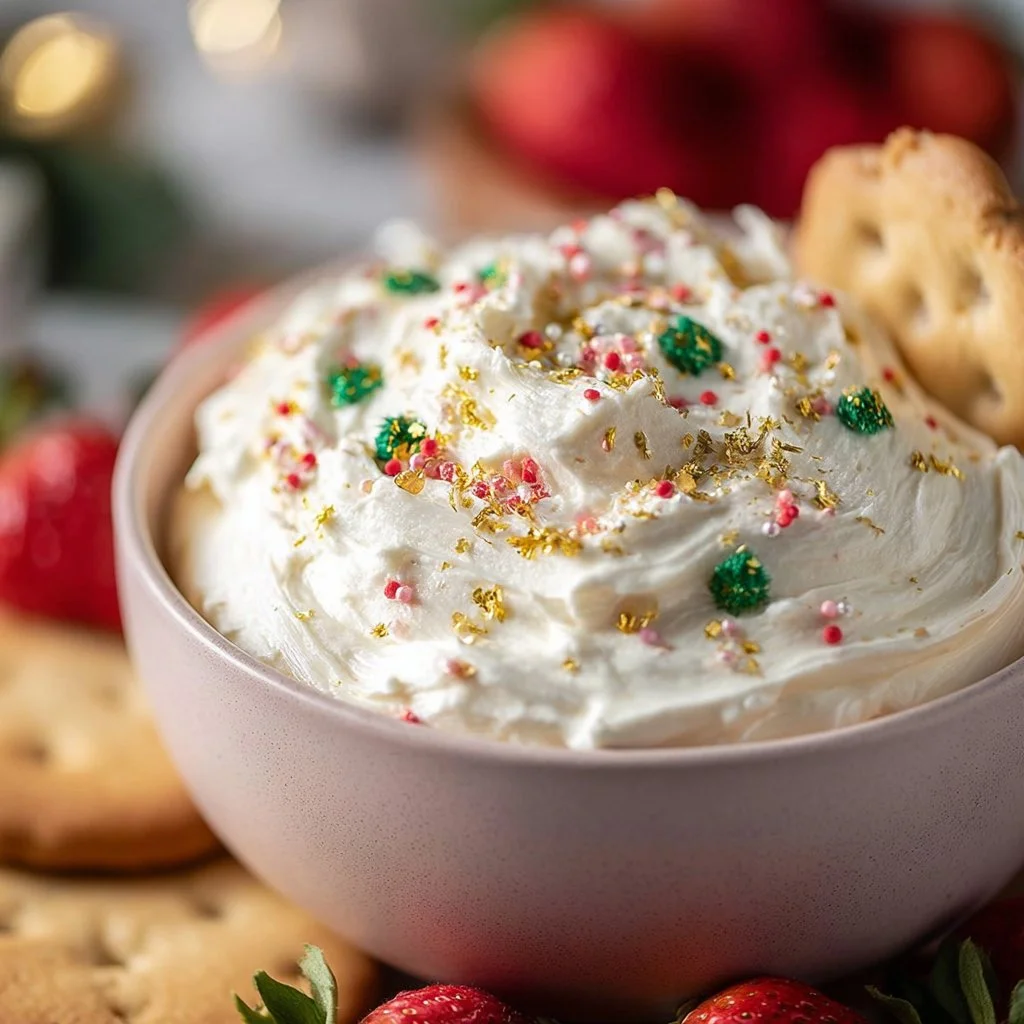 No Bake Christmas Cookie Dip served in a festive bowl