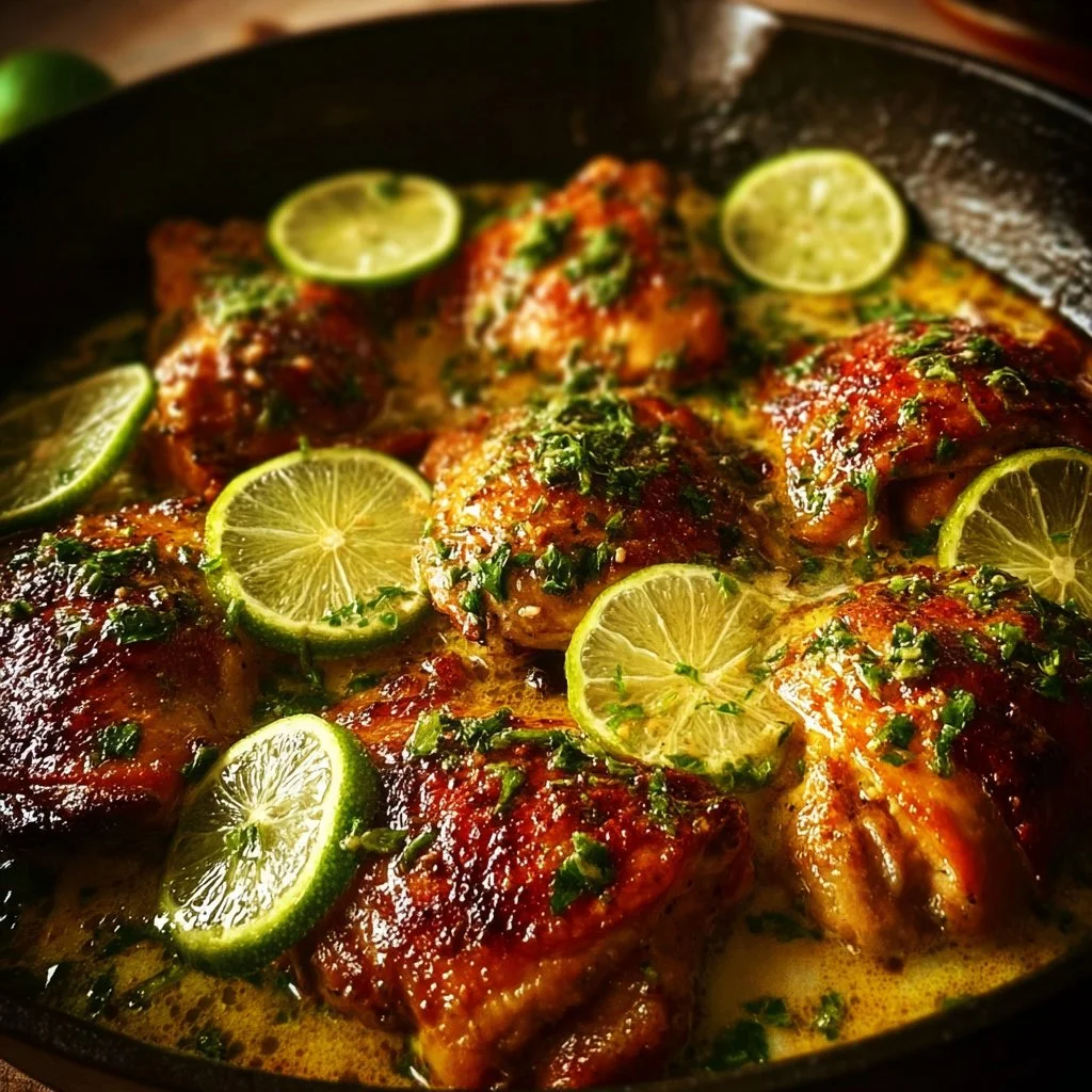 Delicious One Pan Coconut Lime Chicken with lime and coconut sauce