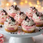 Oreo peppermint mini cheesecakes on a dessert table