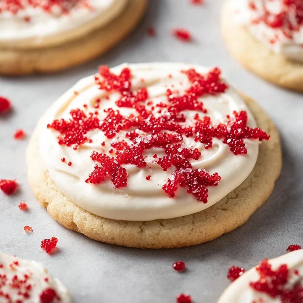 Freshly baked peppermint butter cookies on a festive plate