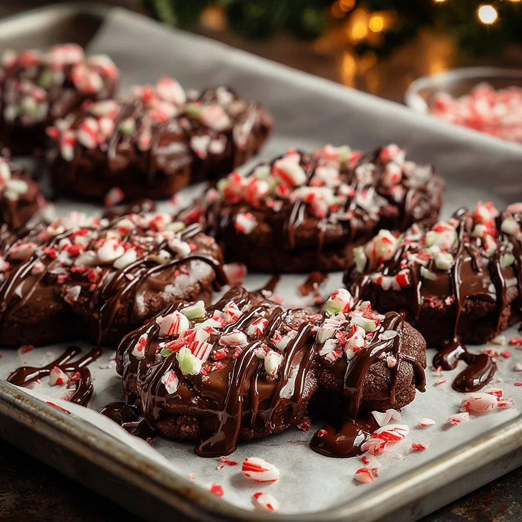 Delicious peppermint chocolate shortbread cookies on a festive plate