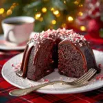 Delicious Peppermint Mocha Bundt Cake topped with festive decorations