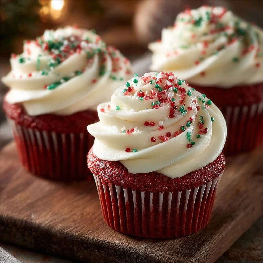 Delicious homemade red velvet cupcakes with cream cheese frosting