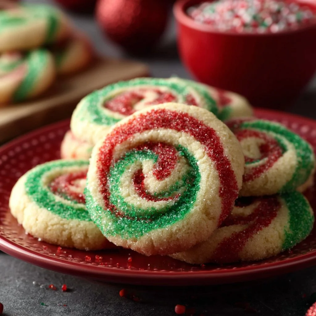 Colorful Santa's Swirl Sugar Cookies decorated for the holiday season