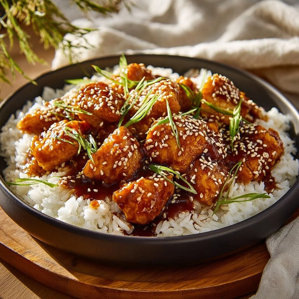 Slow cooker teriyaki chicken served with rice and vegetables