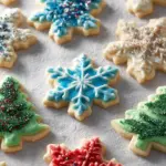 Soft baked cutout sugar cookies decorated with colorful icing.