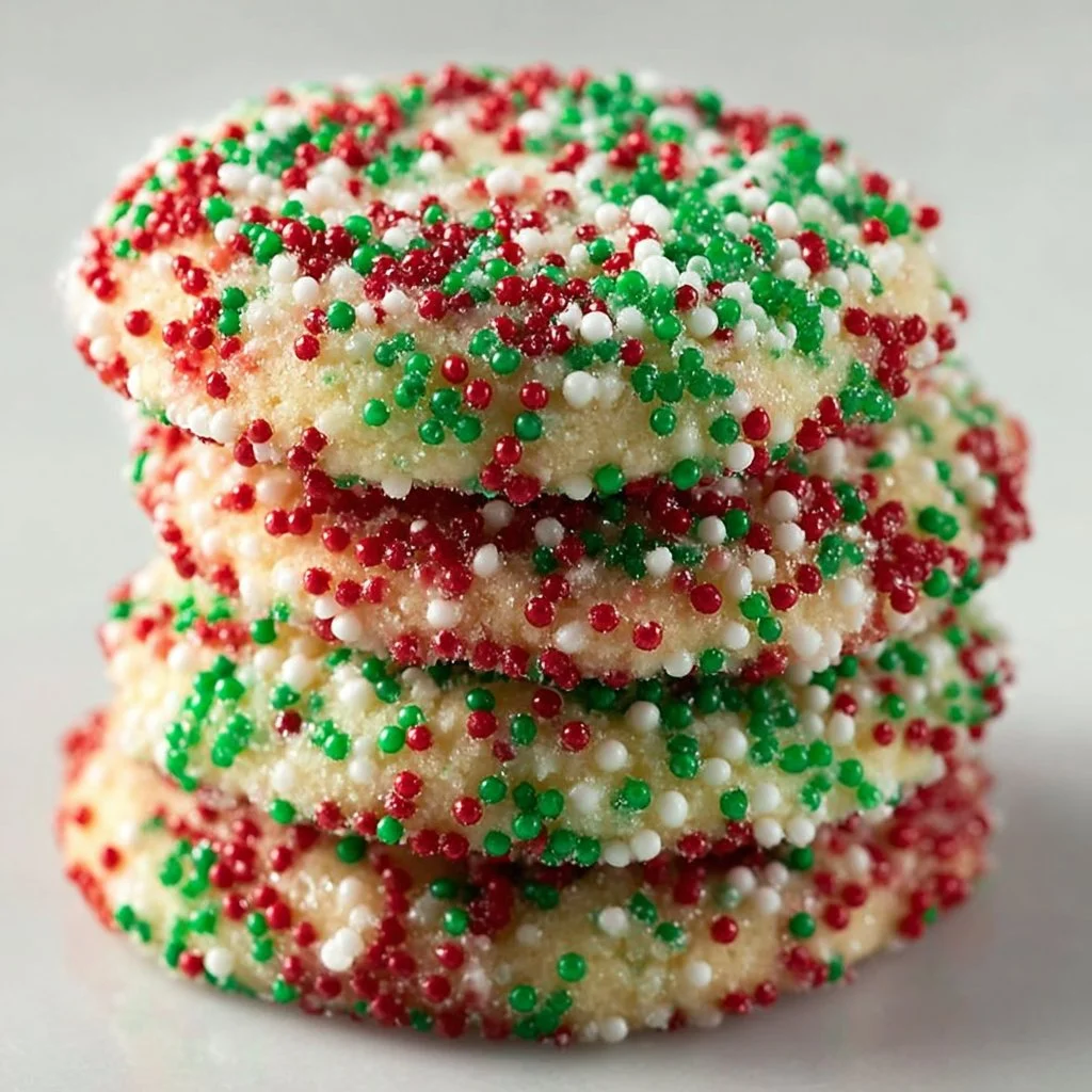 Soft Batch Christmas Sprinkle Cookies with colorful sprinkles