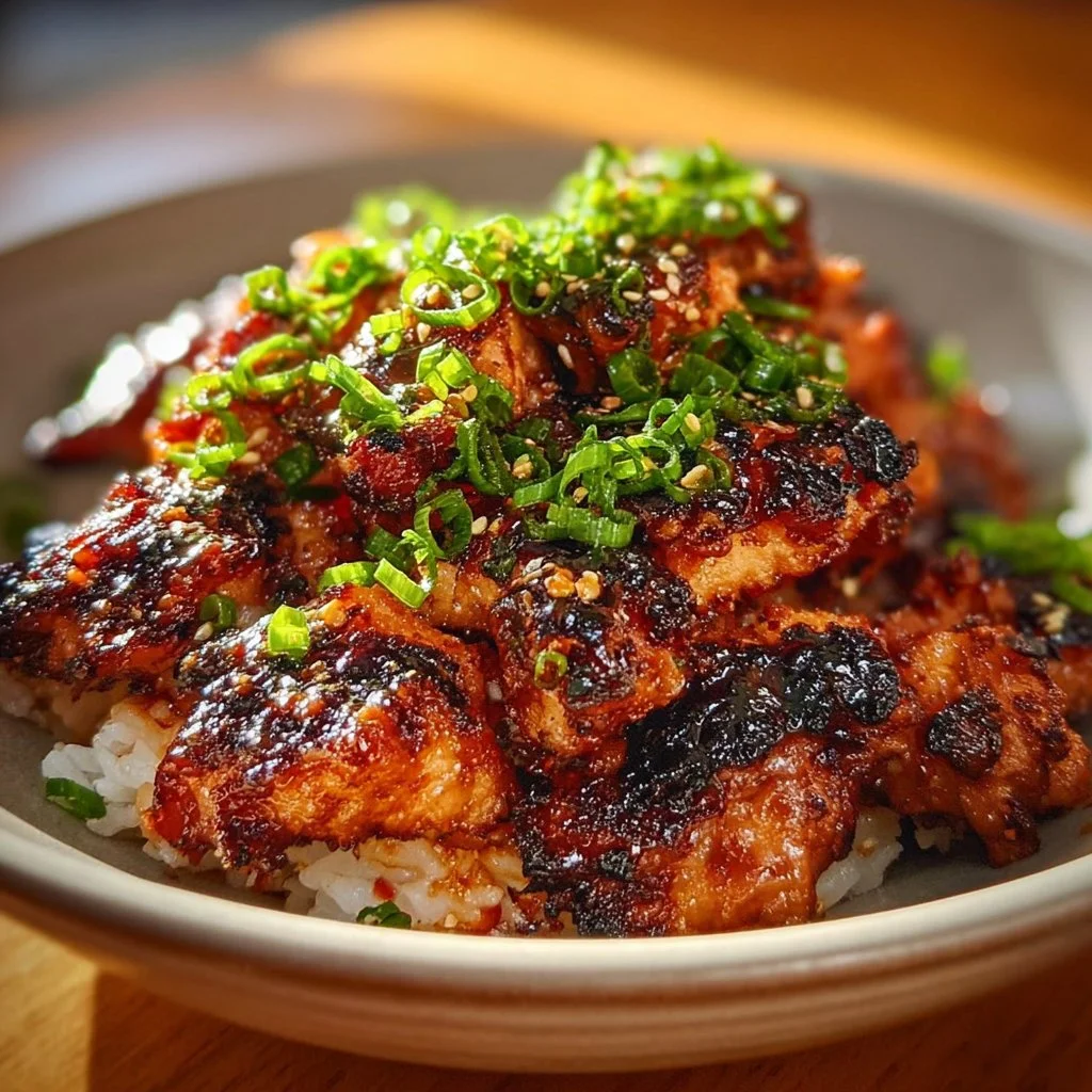Delicious Spicy Korean Chicken served with traditional side dishes.