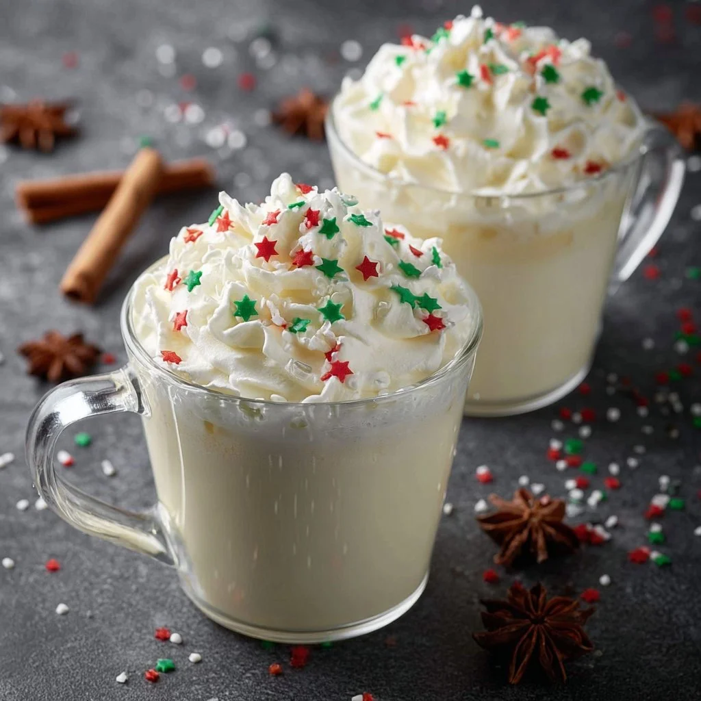 Delicious and creamy white hot chocolate in a cozy mug