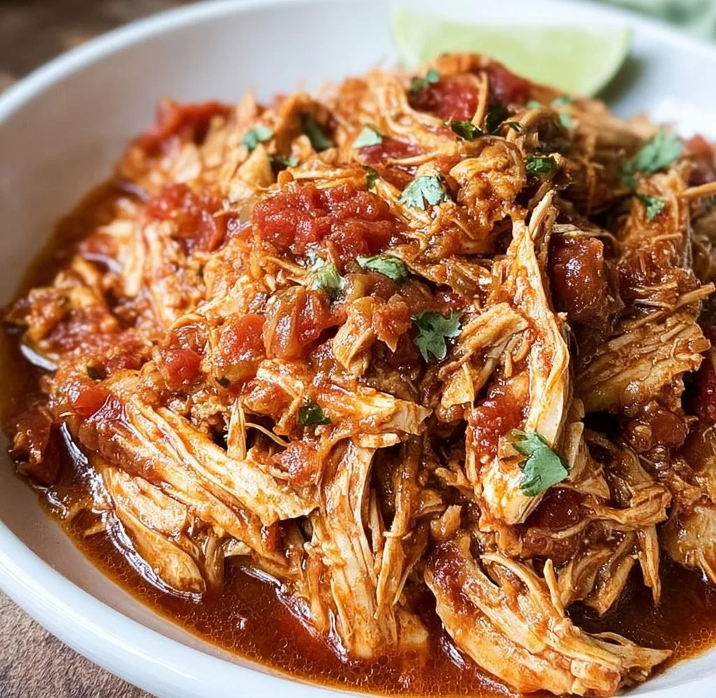 Delicious 3-Ingredient Slow Cooker Salsa Chicken in a bowl
