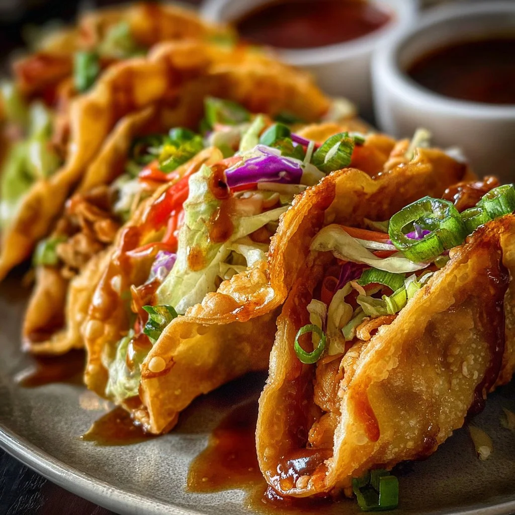 Plate of Applebee's Chicken Wonton Tacos with fresh ingredients and crispy texture