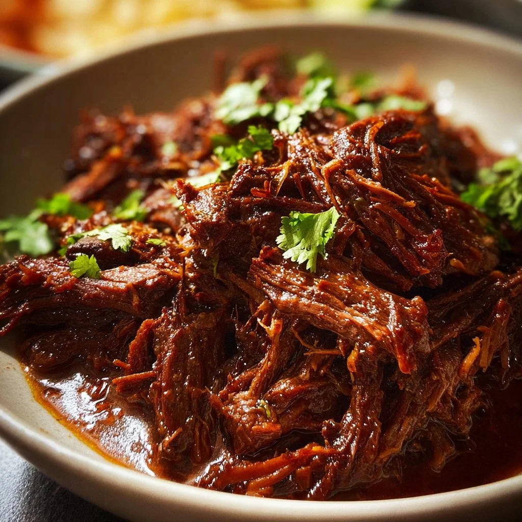 Tender barbacoa beef cooked in a slow cooker for flavorful meals.