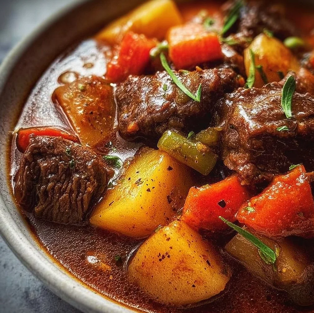 Delicious homemade beef stew with tender meat and fresh vegetables