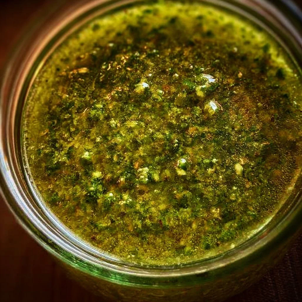 Bowl of best classic pesto made with basil, garlic, and pine nuts