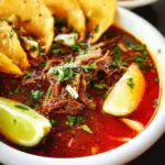 Delicious homemade birria served in a traditional Mexican style with fresh tortillas
