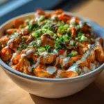 Delicious Buffalo Chicken Bowl with toppings and fresh ingredients