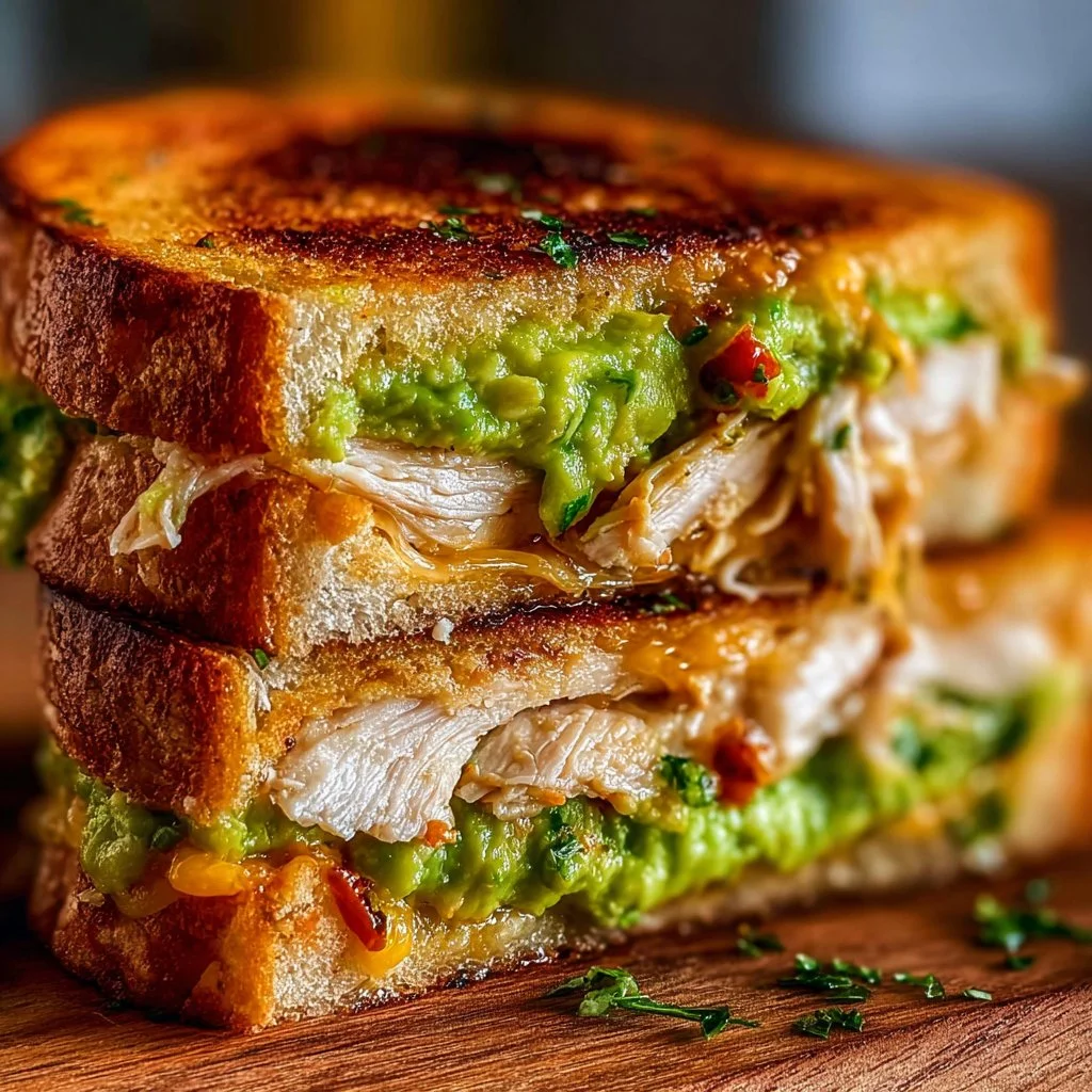 Delicious Chicken Avocado Melt Sandwich with chicken, avocado, and melted cheese