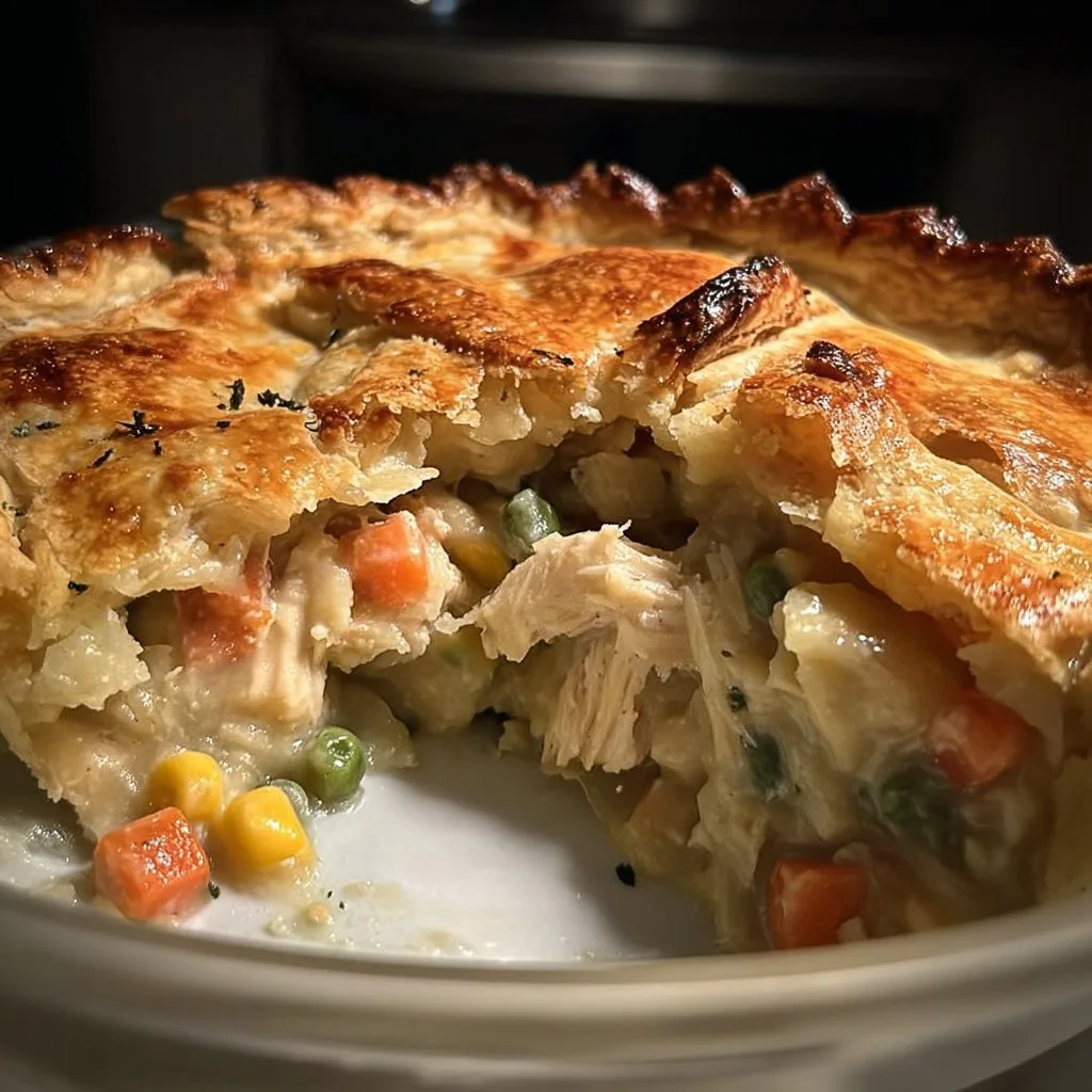 Homemade Chicken Pot Pie with flaky crust and fresh vegetables